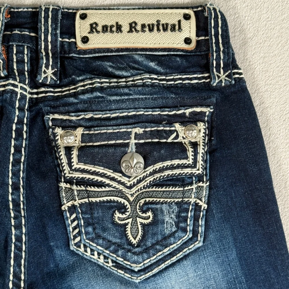 Rock Revival Jeans Womens 26 Medium Wash Avril Boot Cut Embellished Stretch - Picture 9 of 16